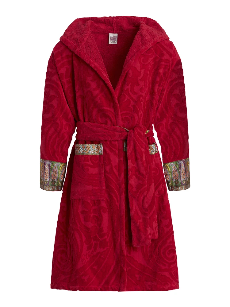 New Tradition Red Hooded Bath Robe with Ornamental Print Etro Home