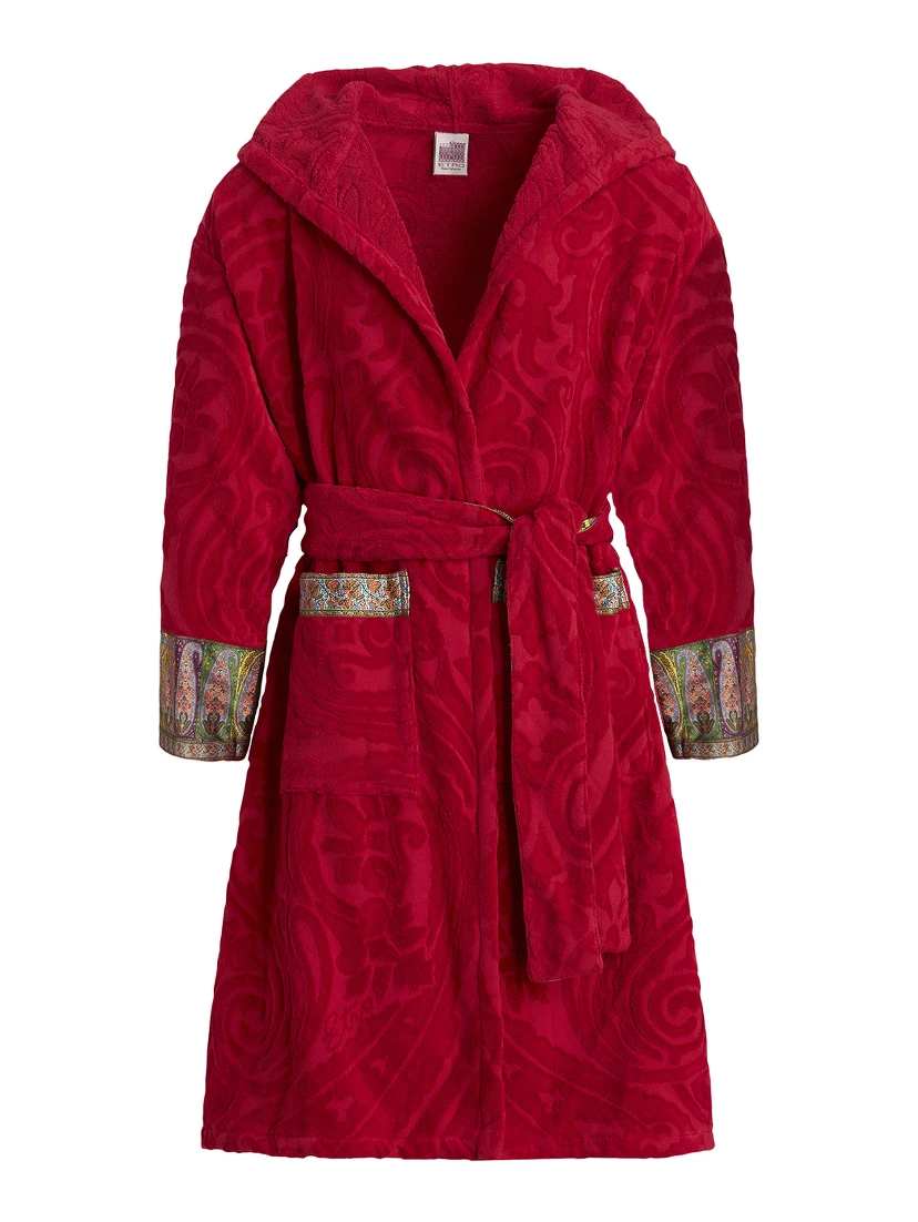 New Tradition Red Hooded Bath Robe with Ornamental Print Etro Home
