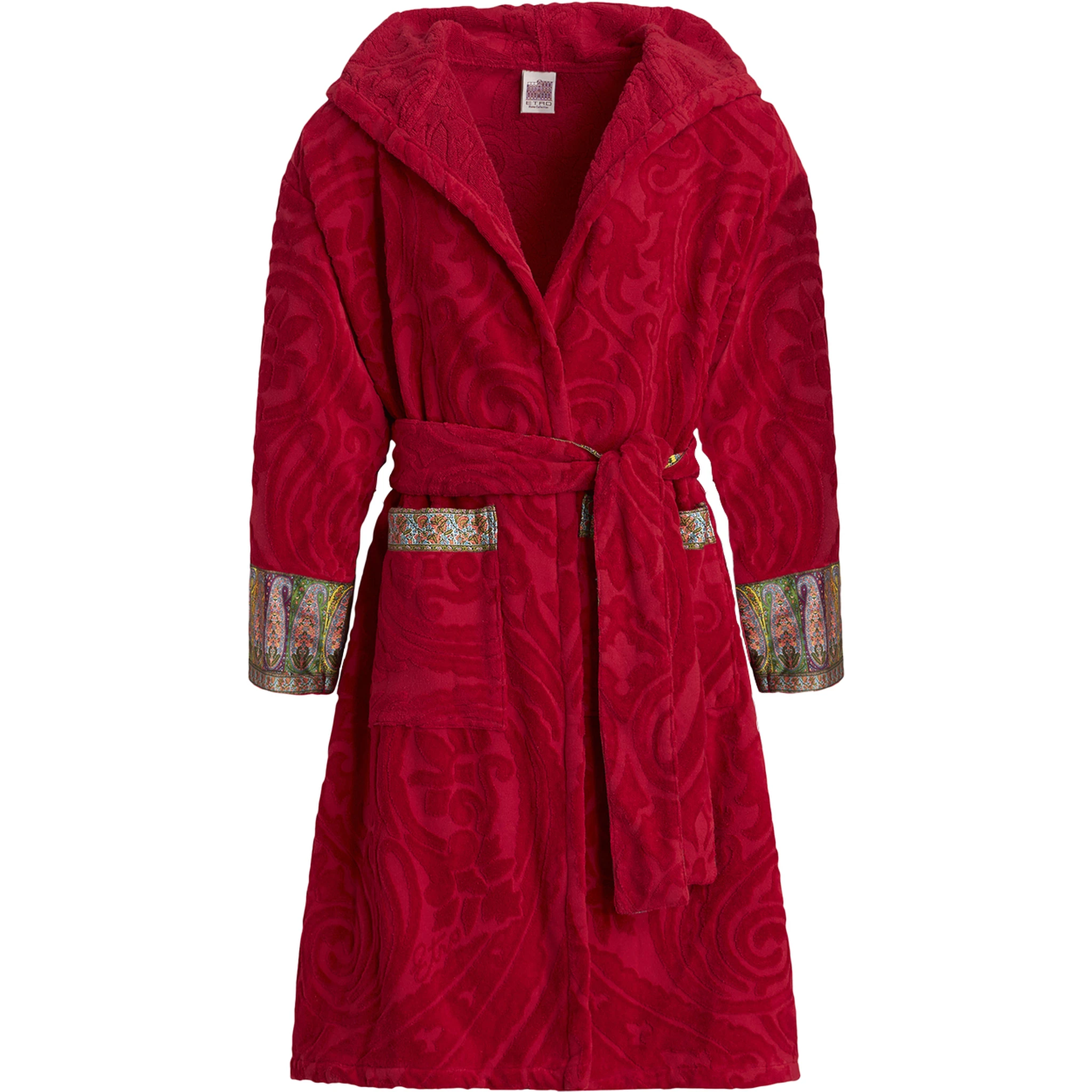 New Tradition Red Hooded Bath Robe with Ornamental Print Etro Home