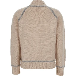 Pescara Beige Sweater with High Neck and Contrasting Details in Wool and Cashmere Woman