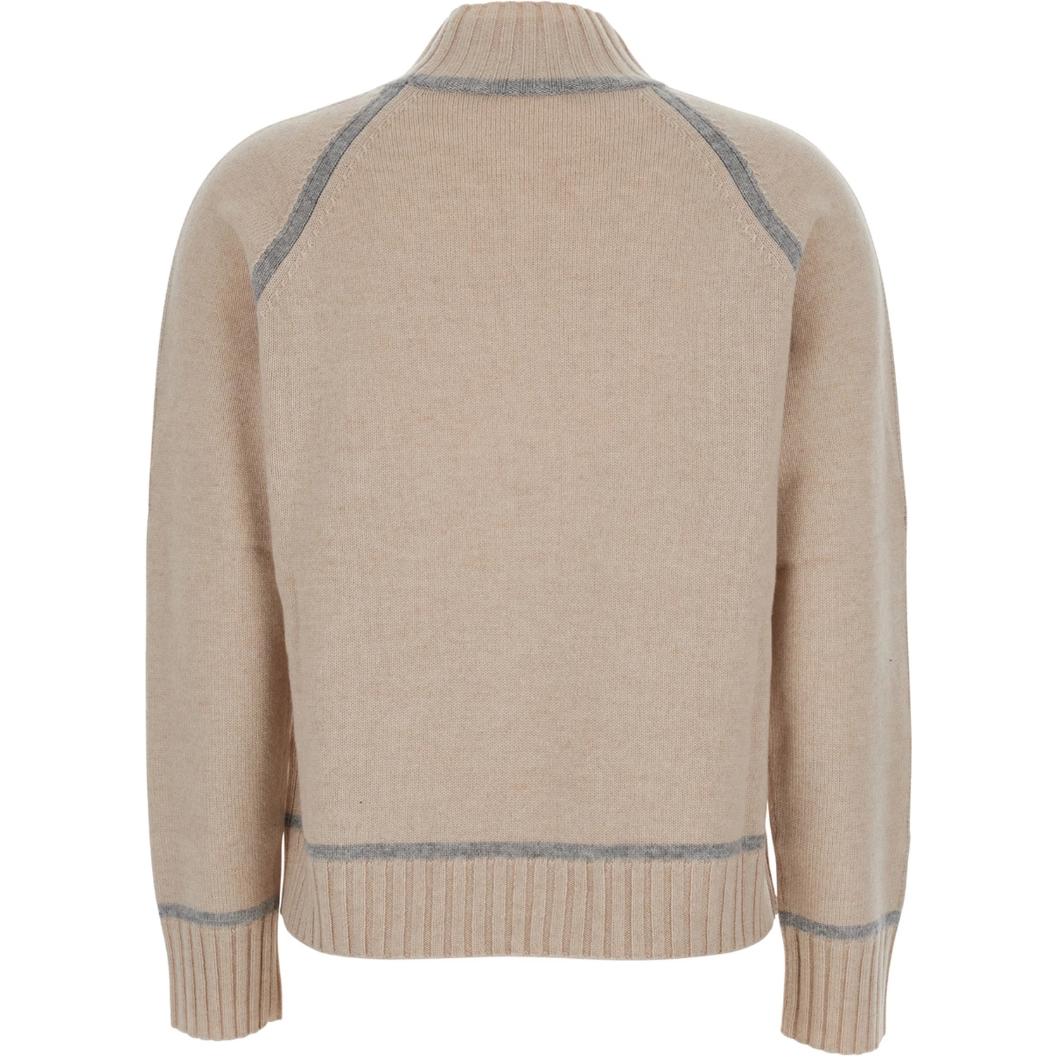 Pescara Beige Sweater with High Neck and Contrasting Details in Wool and Cashmere Woman