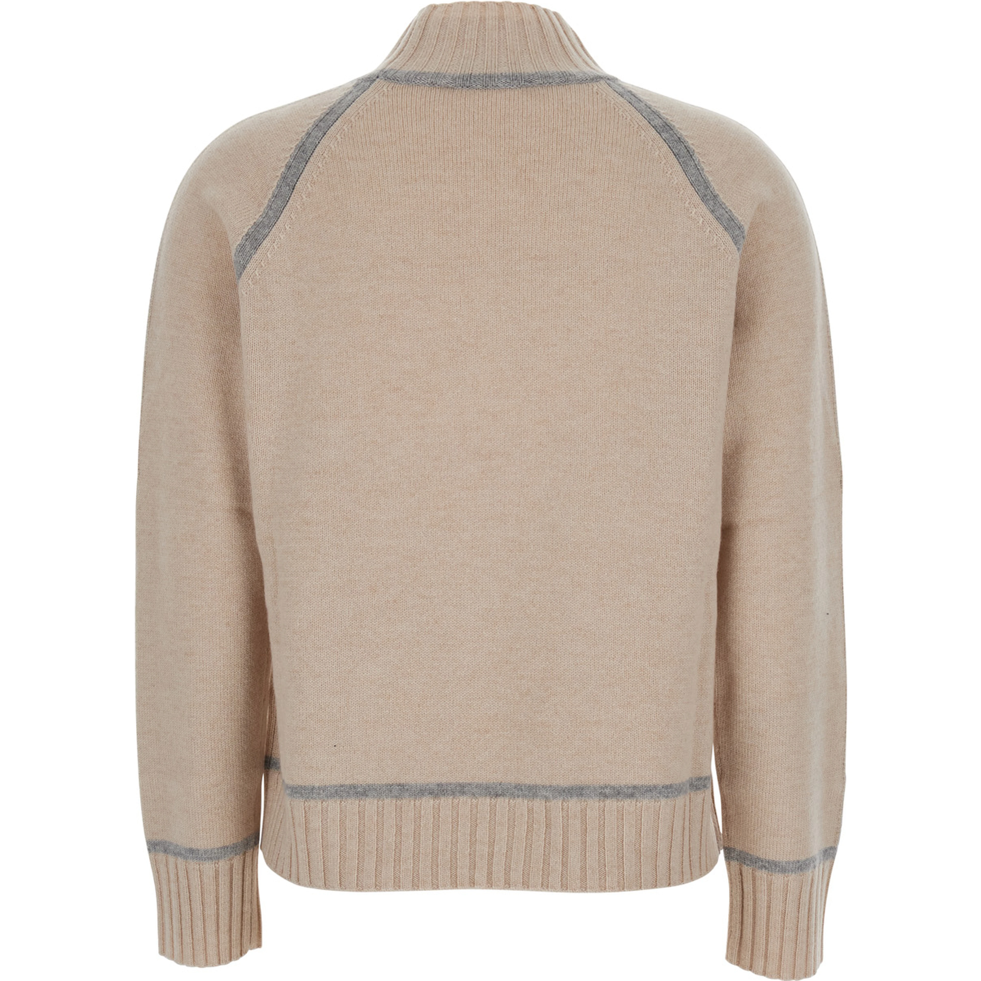 Pescara Beige Sweater with High Neck and Contrasting Details in Wool and Cashmere Woman