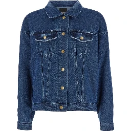 Blue Jacket with Branded Buttons in Denim Man