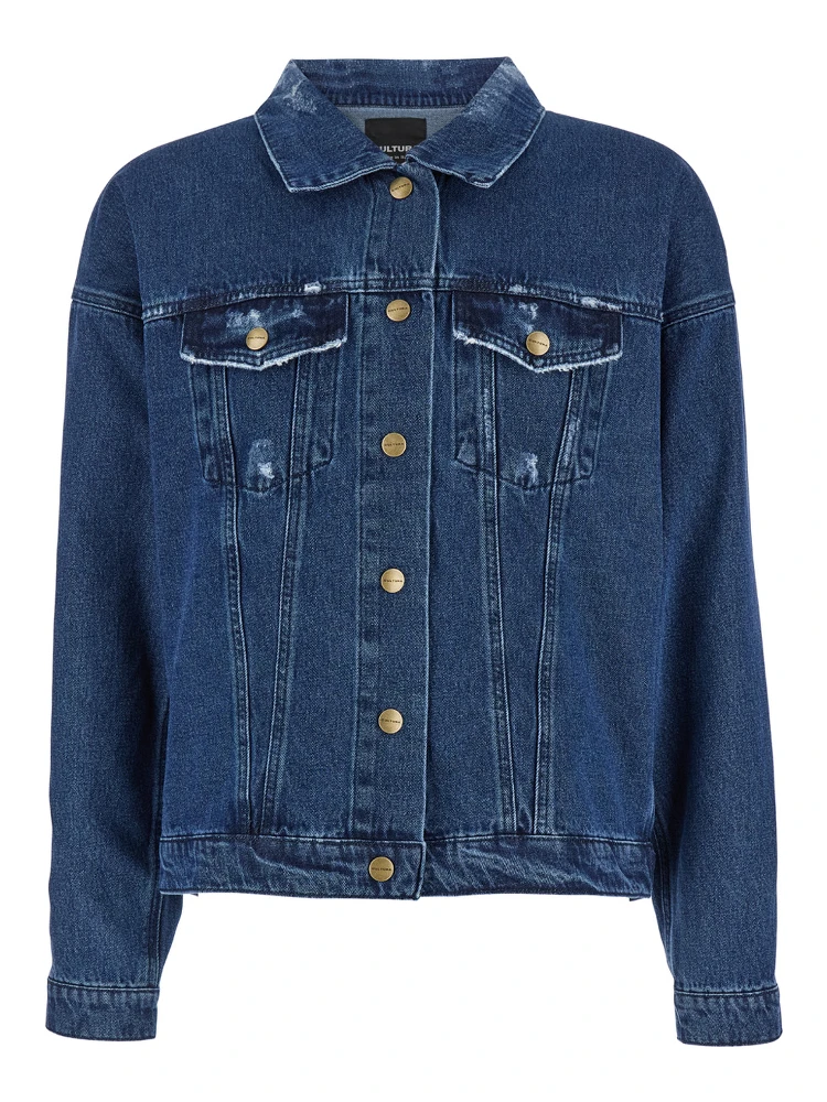 Blue Jacket with Branded Buttons in Denim Man