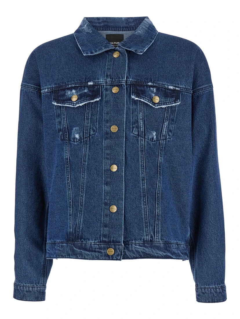 Blue Jacket with Branded Buttons in Denim Man