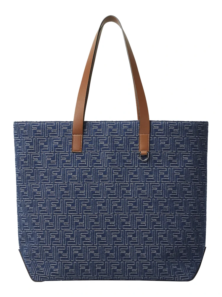 Blue Shopper With Long Handles And All Over FF Motif In Cotton Man alternative