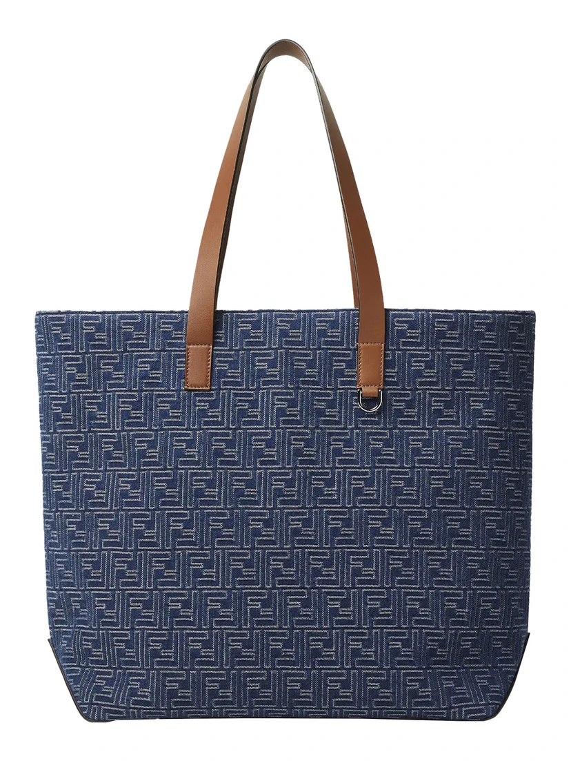 Blue Shopper With Long Handles And All Over FF Motif In Cotton Man