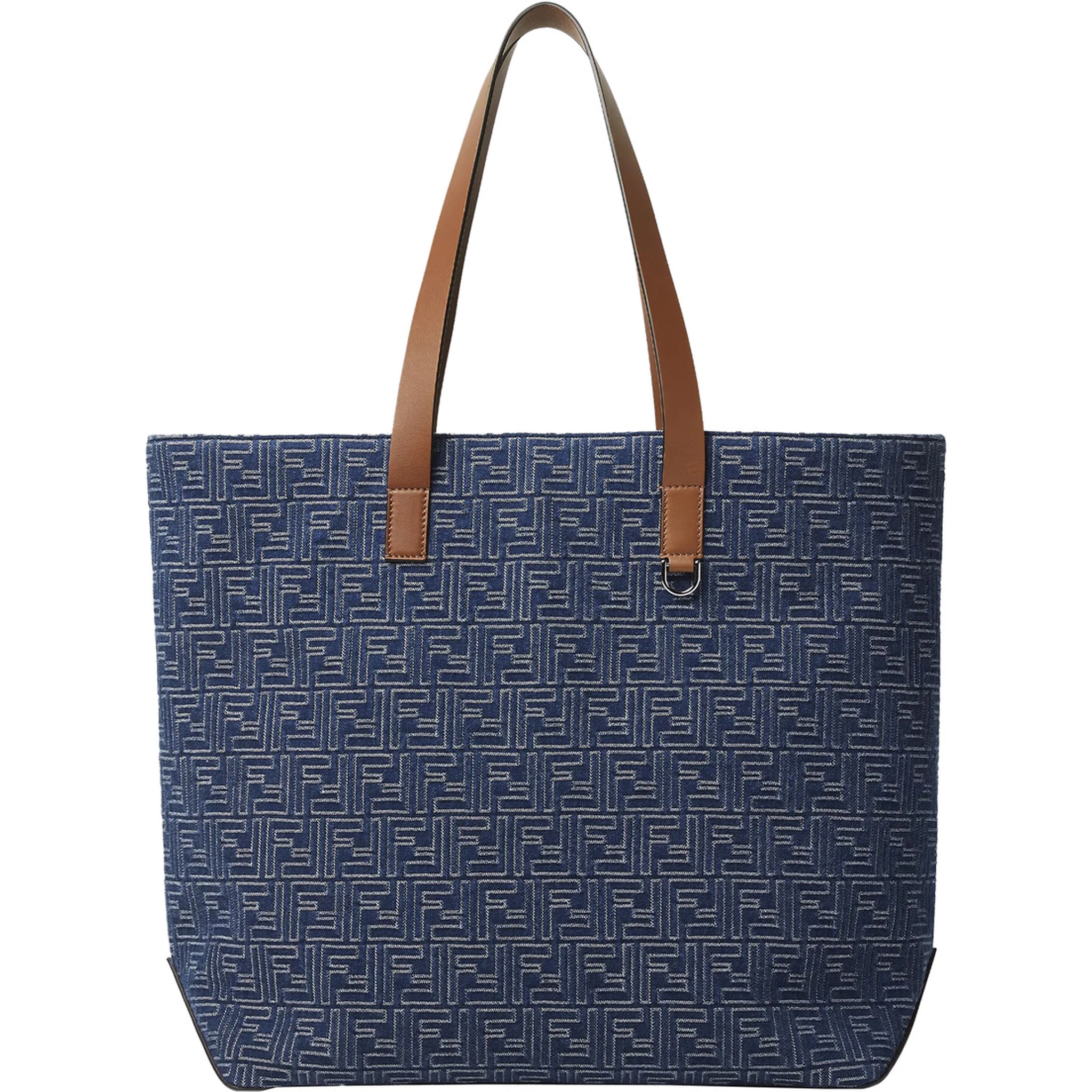 Blue Shopper With Long Handles And All Over FF Motif In Cotton Man