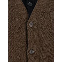 Brown Cardigan with V-Neck and Layered Design in Fabric Man