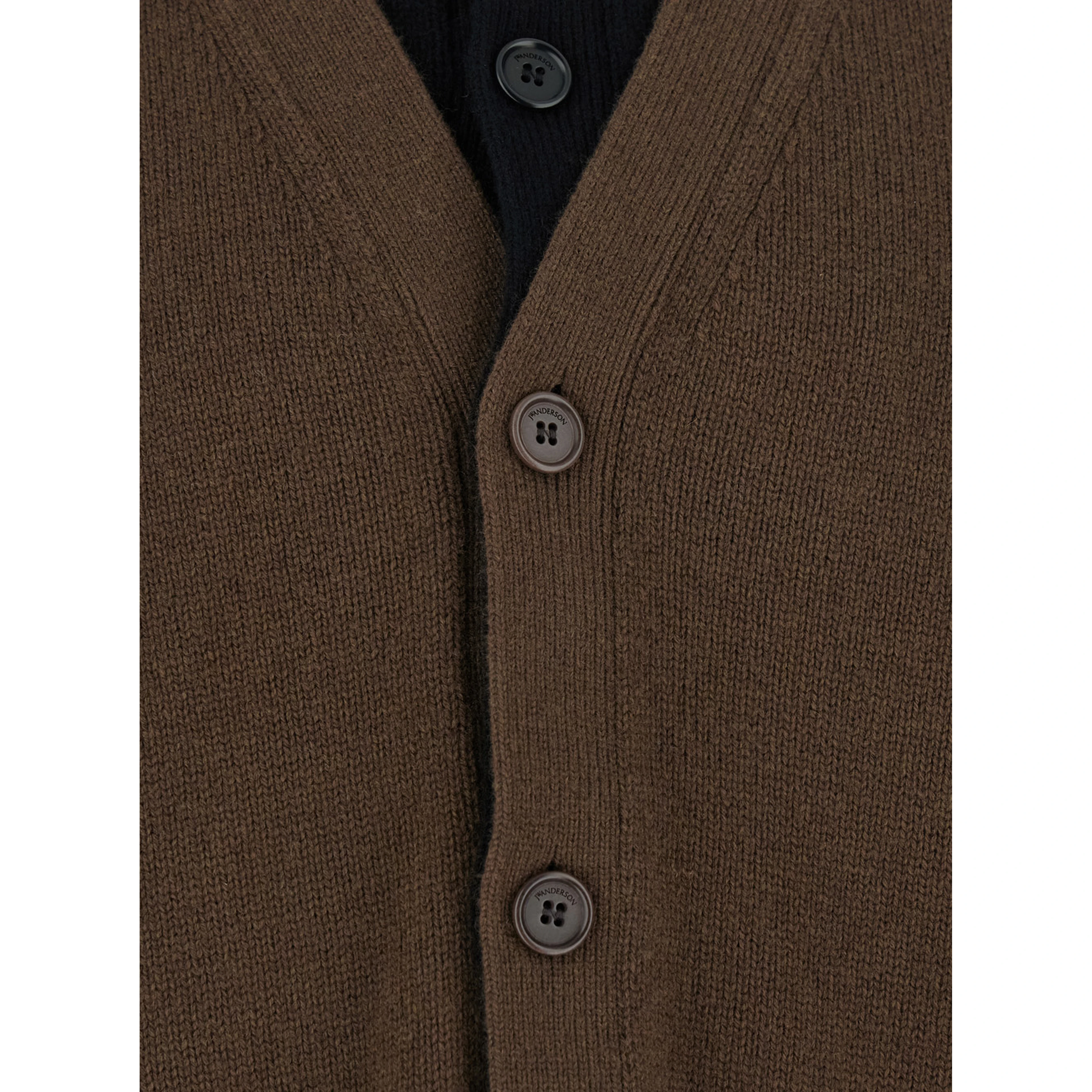 Brown Cardigan with V-Neck and Layered Design in Fabric Man