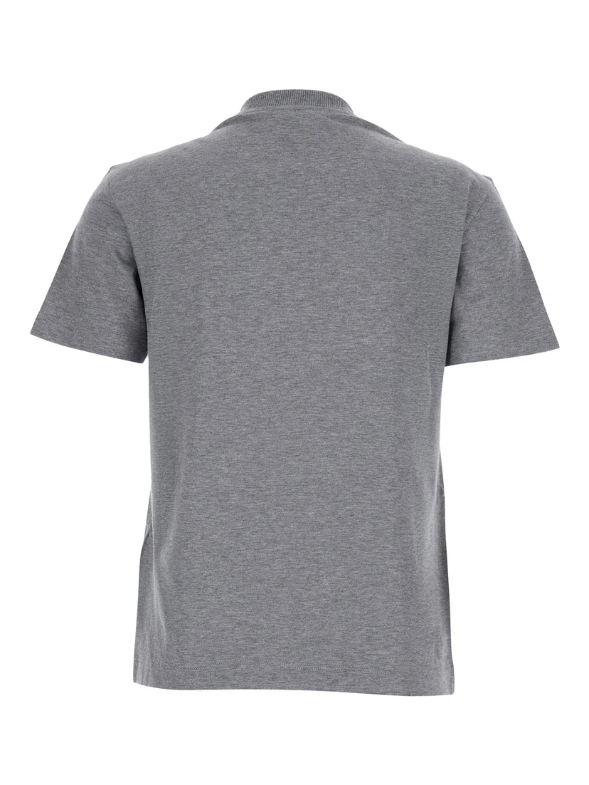Grey Crewneck T-Shirt with Logo Detail on the Front in Cotton Woman