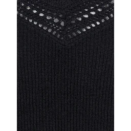 Black Sweater with Embroidered Collar and Elastic Cuffs in Wool and Cotton Woman
