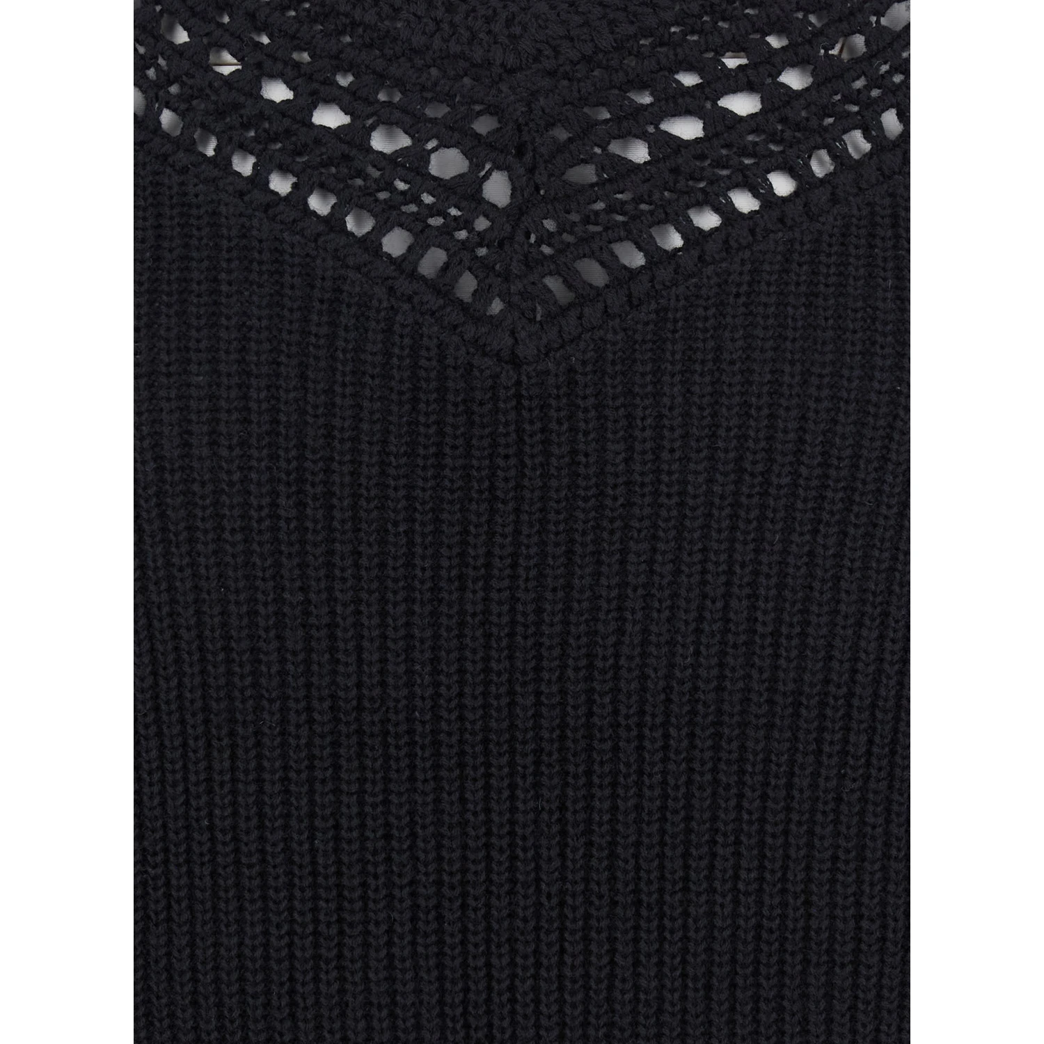 Black Sweater with Embroidered Collar and Elastic Cuffs in Wool and Cotton Woman