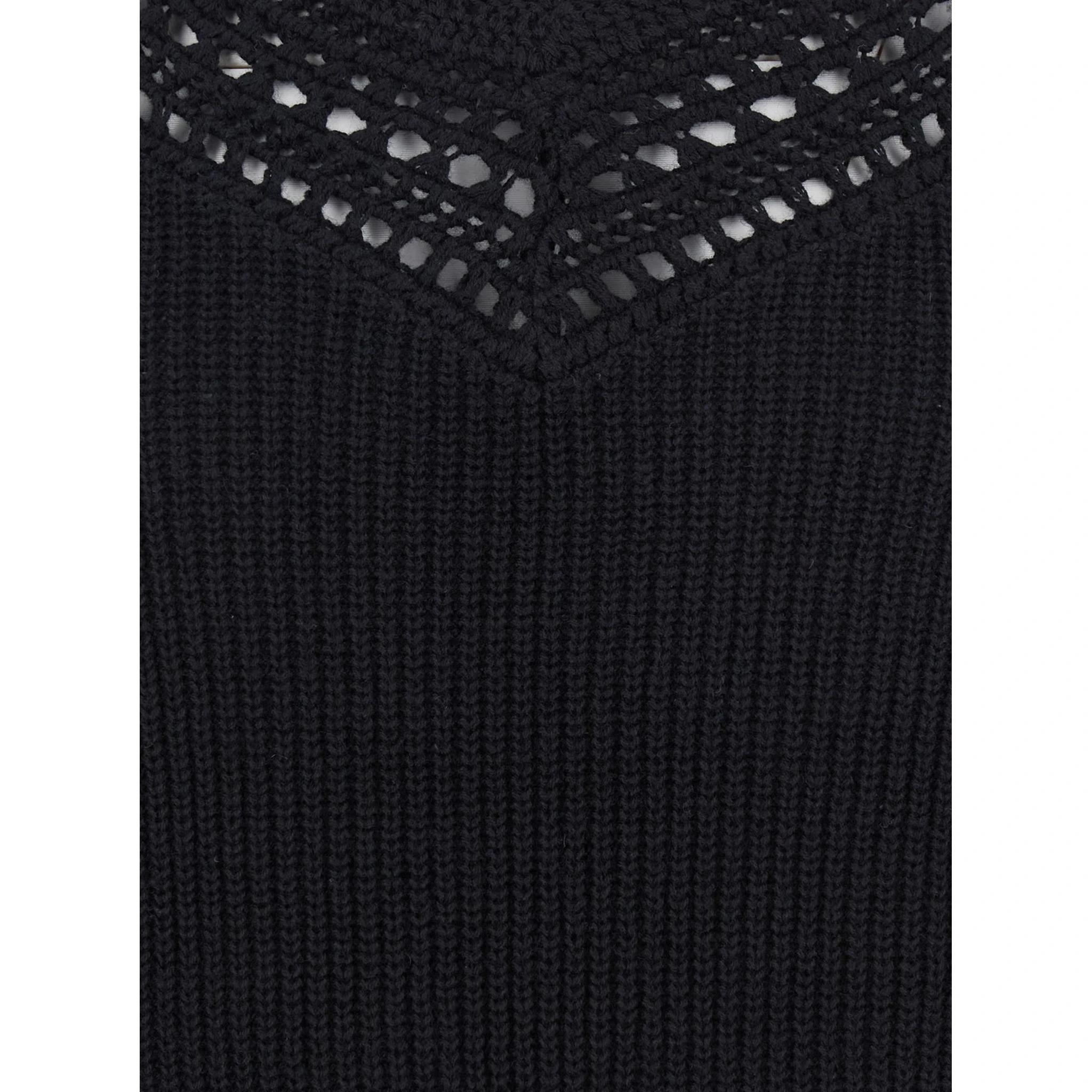 Black Sweater with Embroidered Collar and Elastic Cuffs in Wool and Cotton Woman