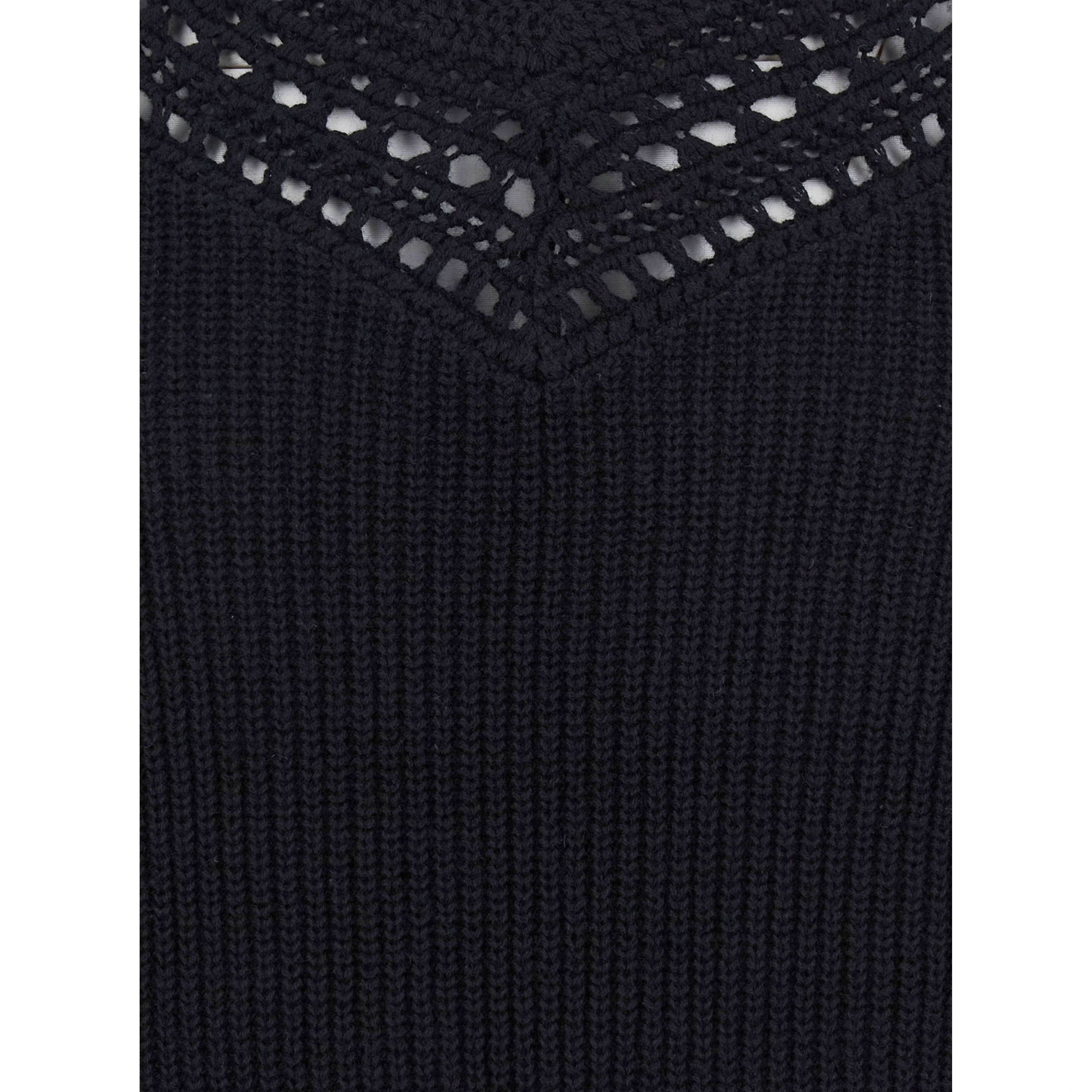 Black Sweater with Embroidered Collar and Elastic Cuffs in Wool and Cotton Woman