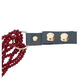 Metallic Necklace with Beaded Design and Strap in Fabric and Beads Woman
