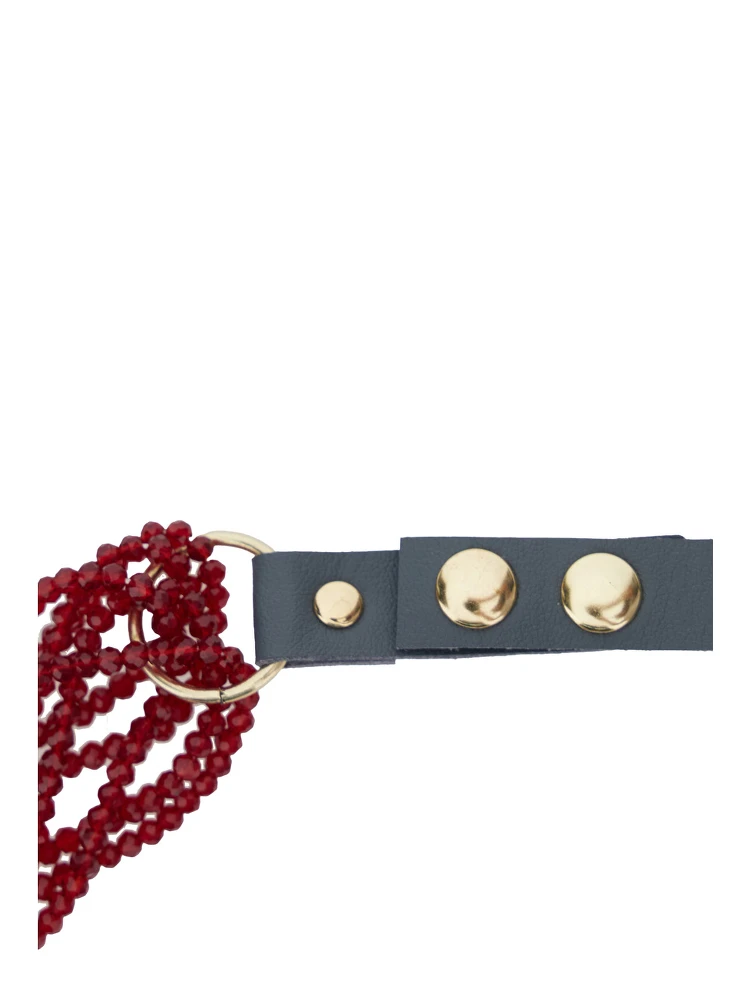 Metallic Necklace with Beaded Design and Strap in Fabric and Beads Woman alternative