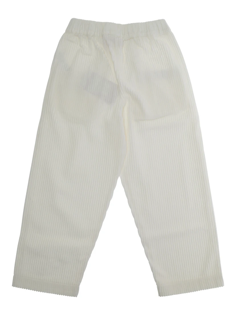 Teresa White Pants with Elastic Waist and Logo Lettering on the Front in Corduroy Girl