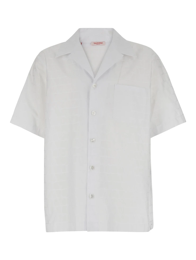 White Bowling Shirt with Patch Pocket in Toile Iconographique Man