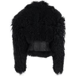 Black Sheepskin Coat with Leather Details in Fur Woman