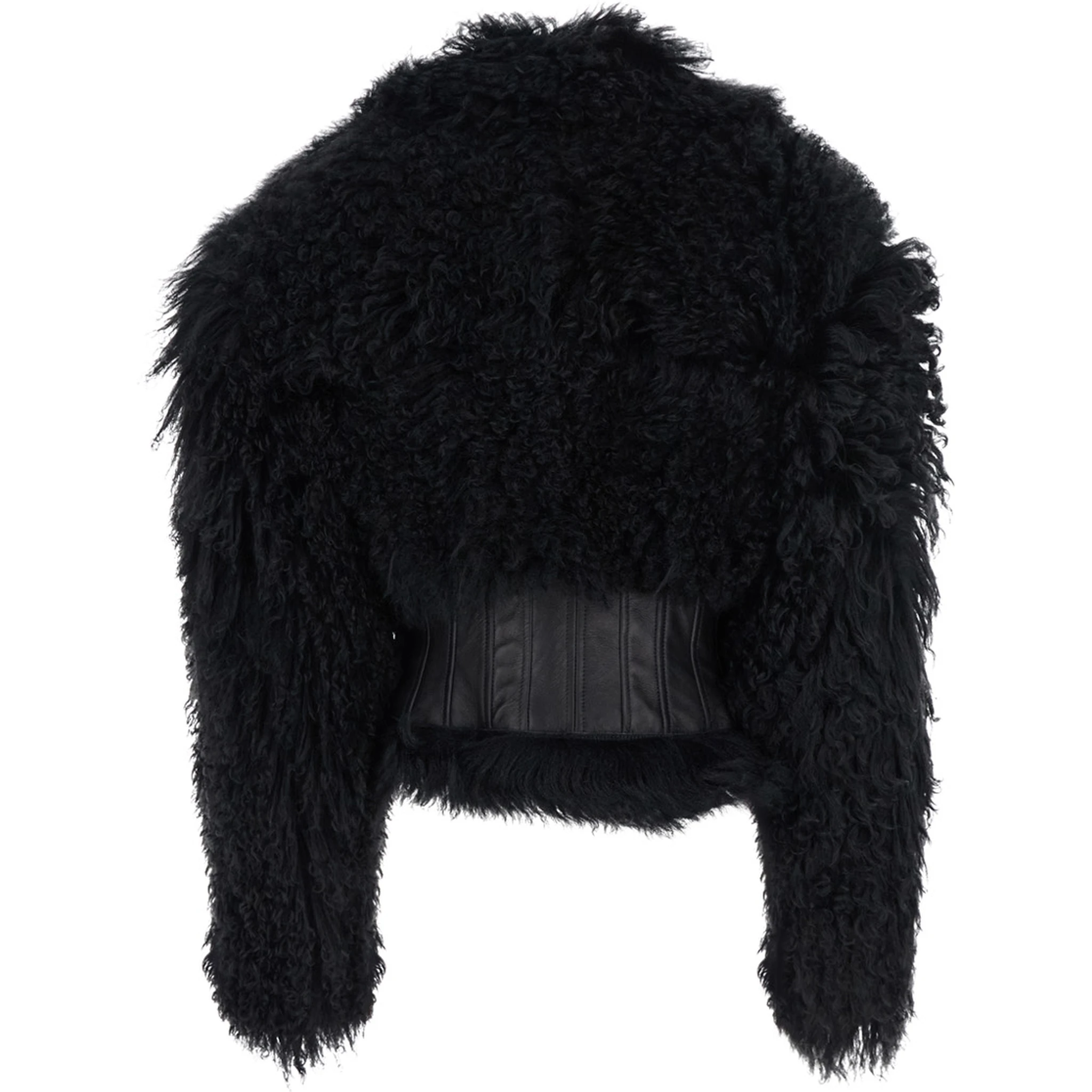 Black Sheepskin Coat with Leather Details in Fur Woman
