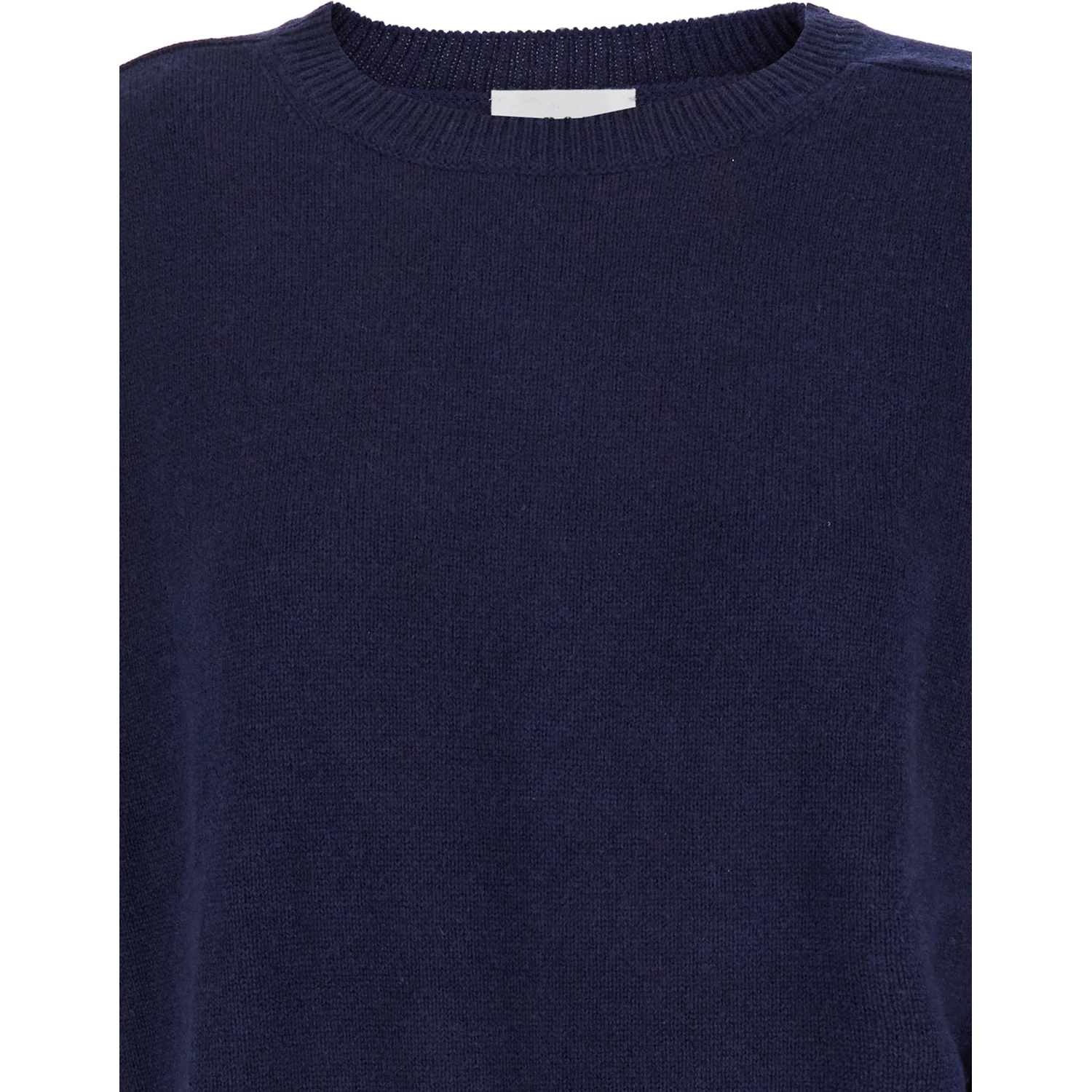 Blue Crewneck Sweater with Asymmetric Hem in Wool and Cashmere Woman