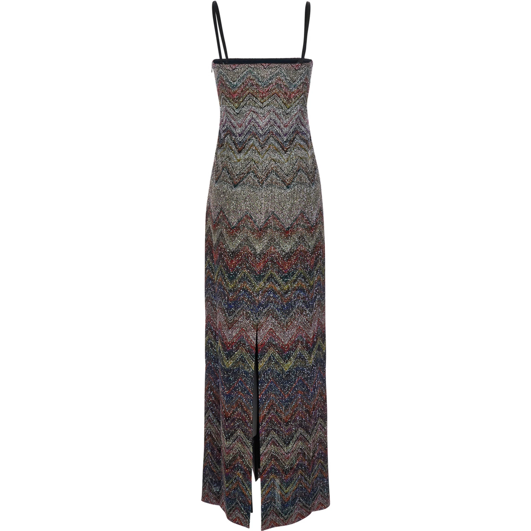 Multicolor Long Dress with ZigZag Motif in Fabric Woman