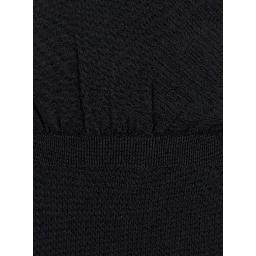 Black Round Neck Dress with Draped Waist in Wool Blend Woman