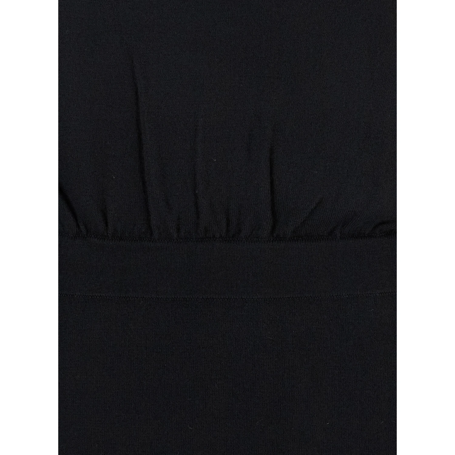 Black Round Neck Dress with Draped Waist in Wool Blend Woman