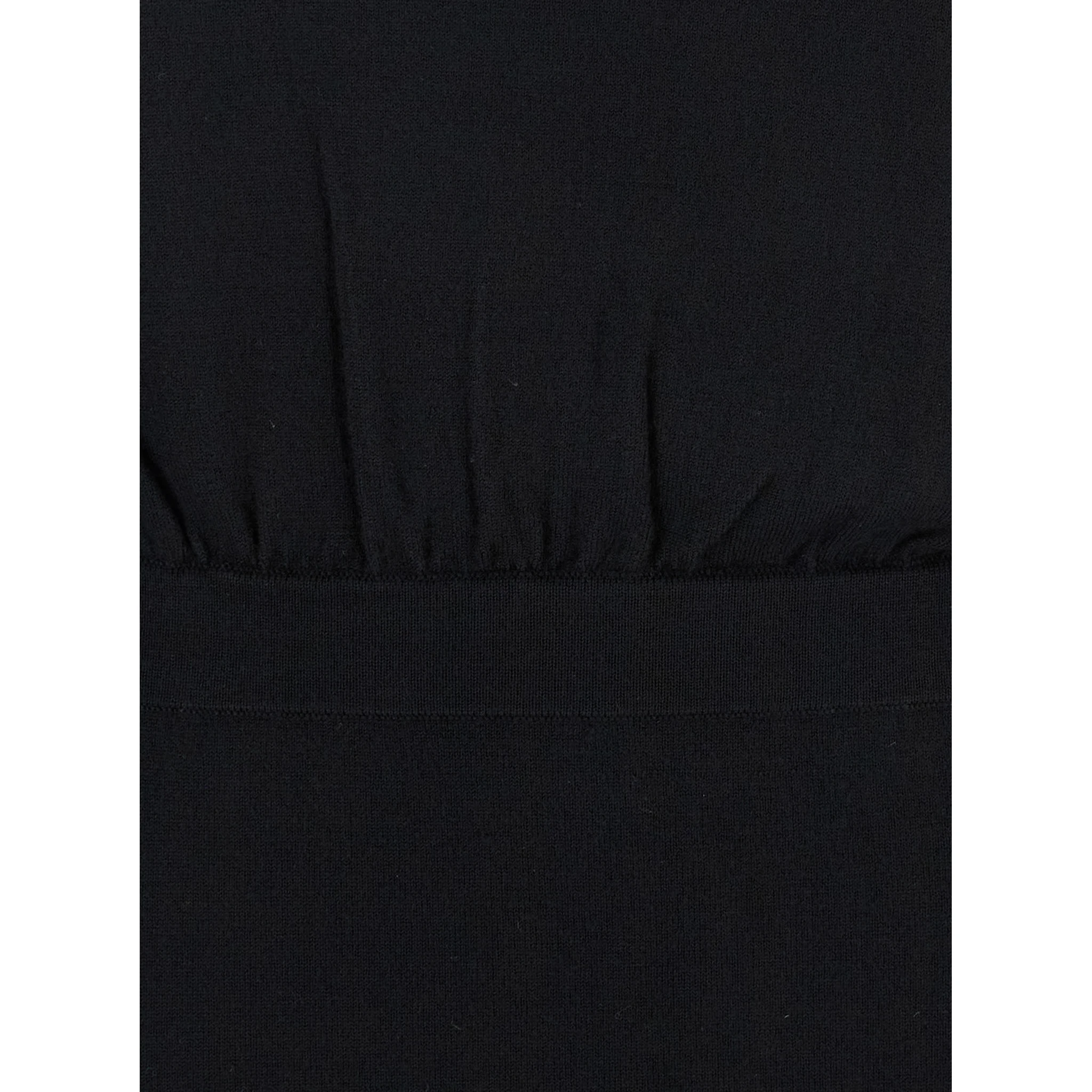 Black Round Neck Dress with Draped Waist in Wool Blend Woman