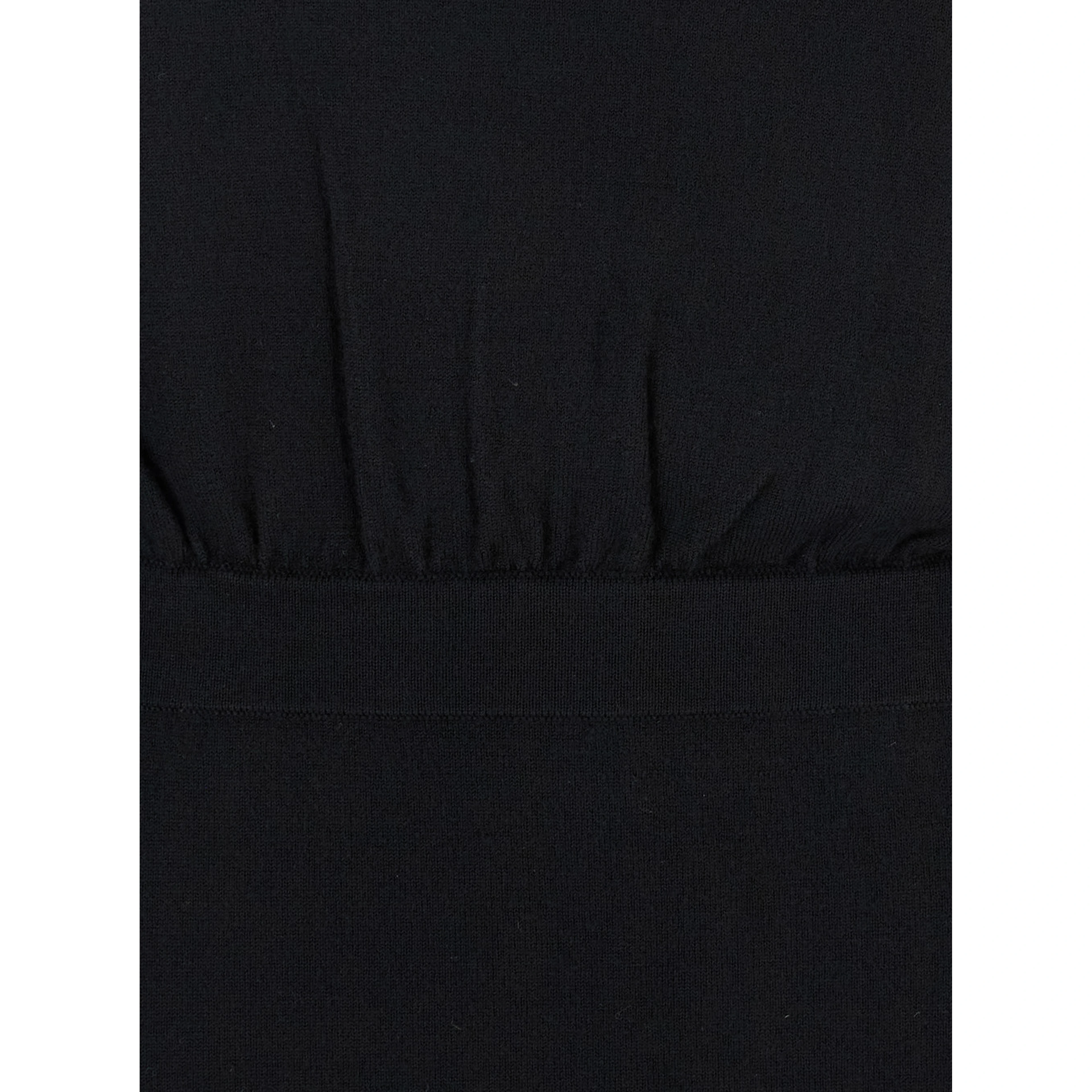 Black Round Neck Dress with Draped Waist in Wool Blend Woman