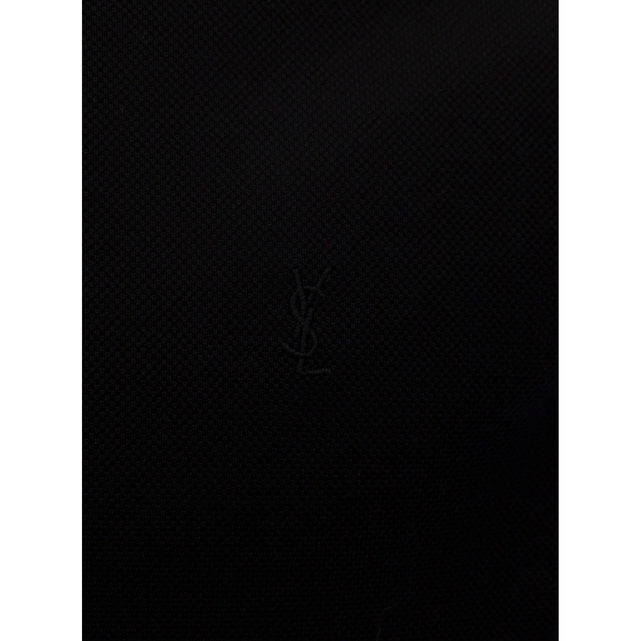 Embroidered Logo Short Sleeved Polo in Black Cotton Man