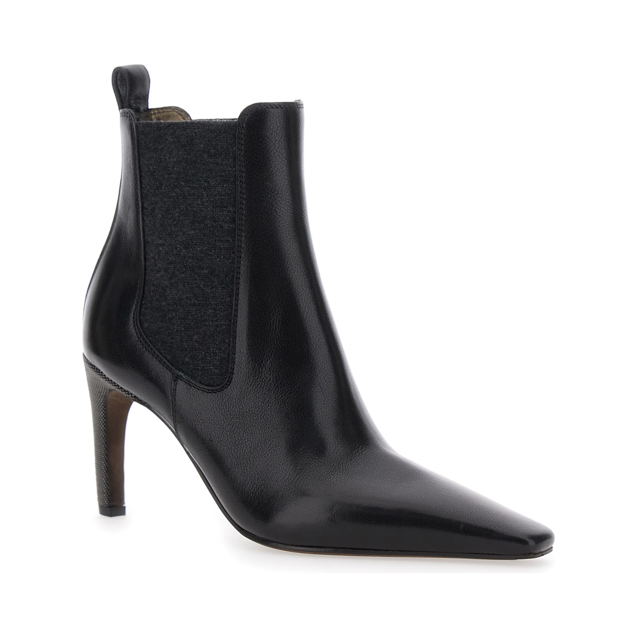 Black Boots with Square Toe and High Stiletto Heel in Leather Woman