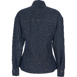 Blue Shirt with Bow Detail and Button Closure in Denim Woman