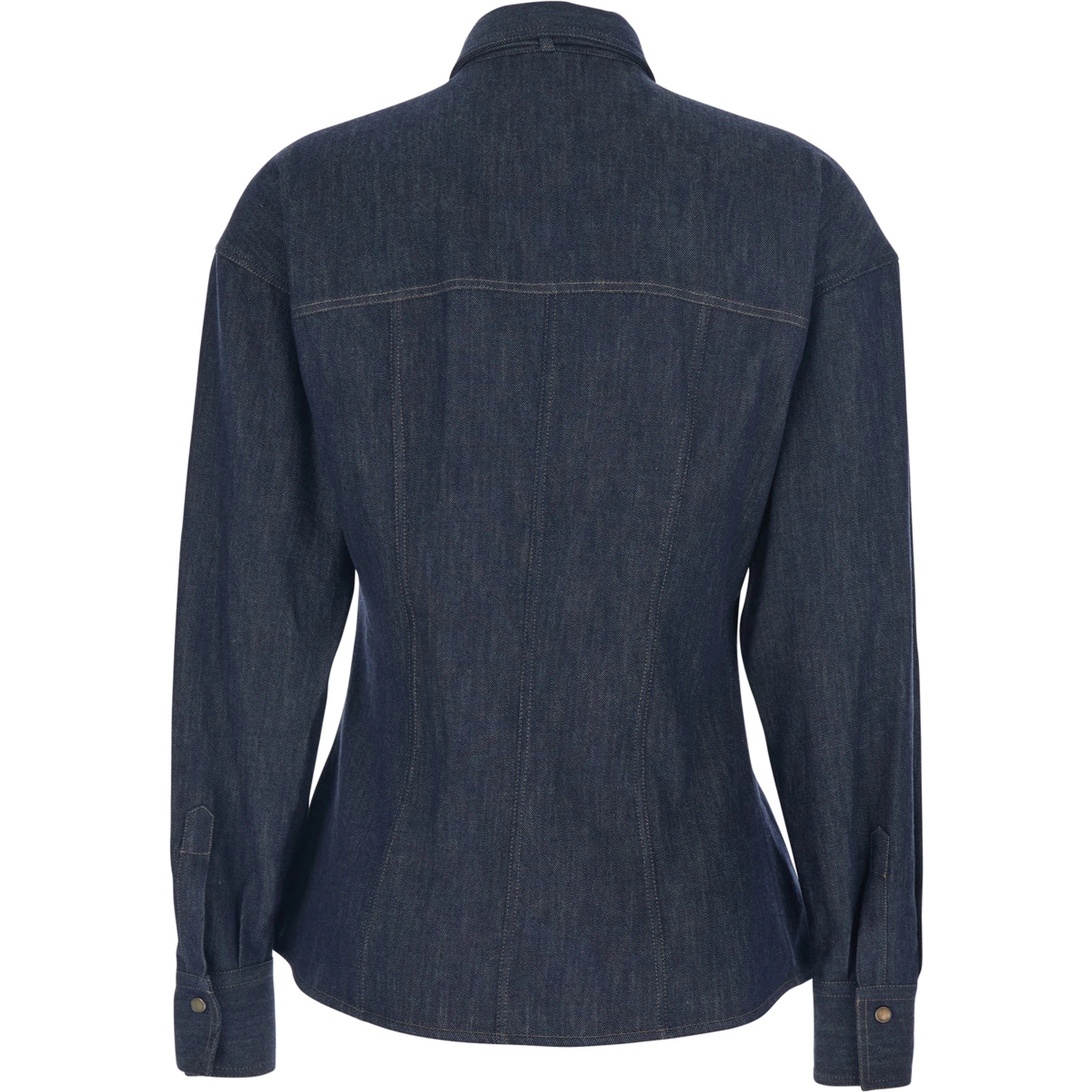 Blue Shirt with Bow Detail and Button Closure in Denim Woman