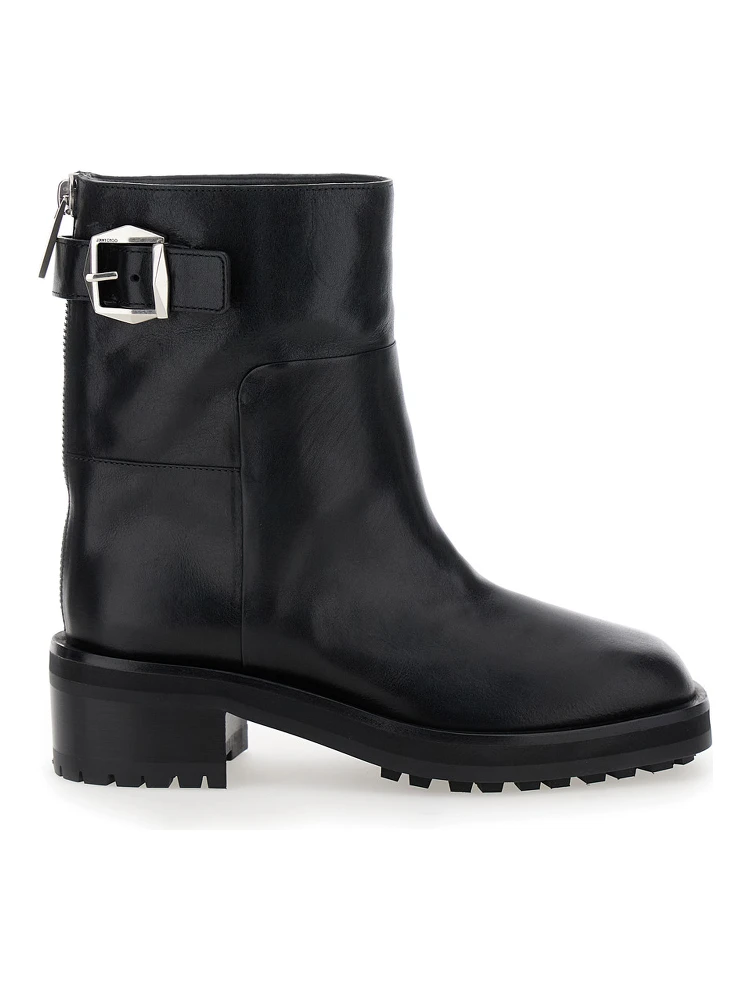 Brooklyn Black Ankle Boots with Buckle in Smooth Leather Woman