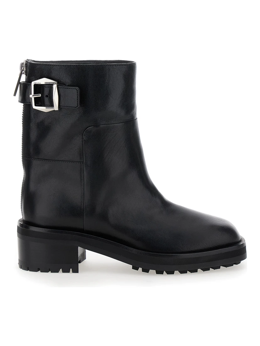 Brooklyn Black Ankle Boots with Buckle in Smooth Leather Woman