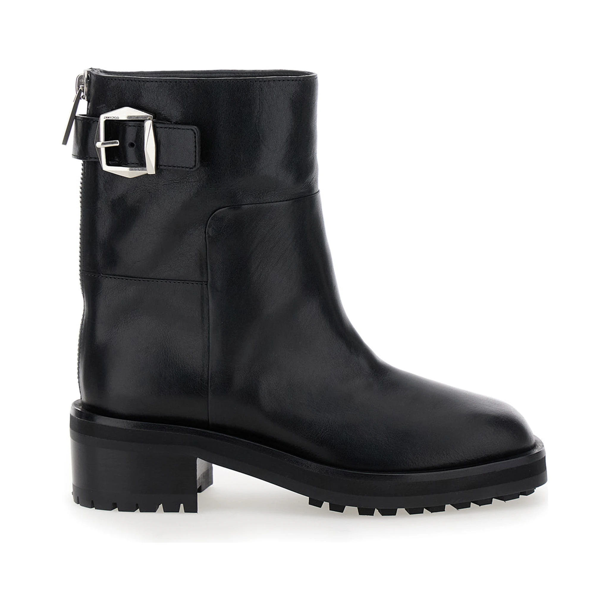 Brooklyn Black Ankle Boots with Buckle in Smooth Leather Woman