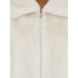 Annie White Fur Jacket with Spread Collar and Front Zip Closure in Ecofur Woman