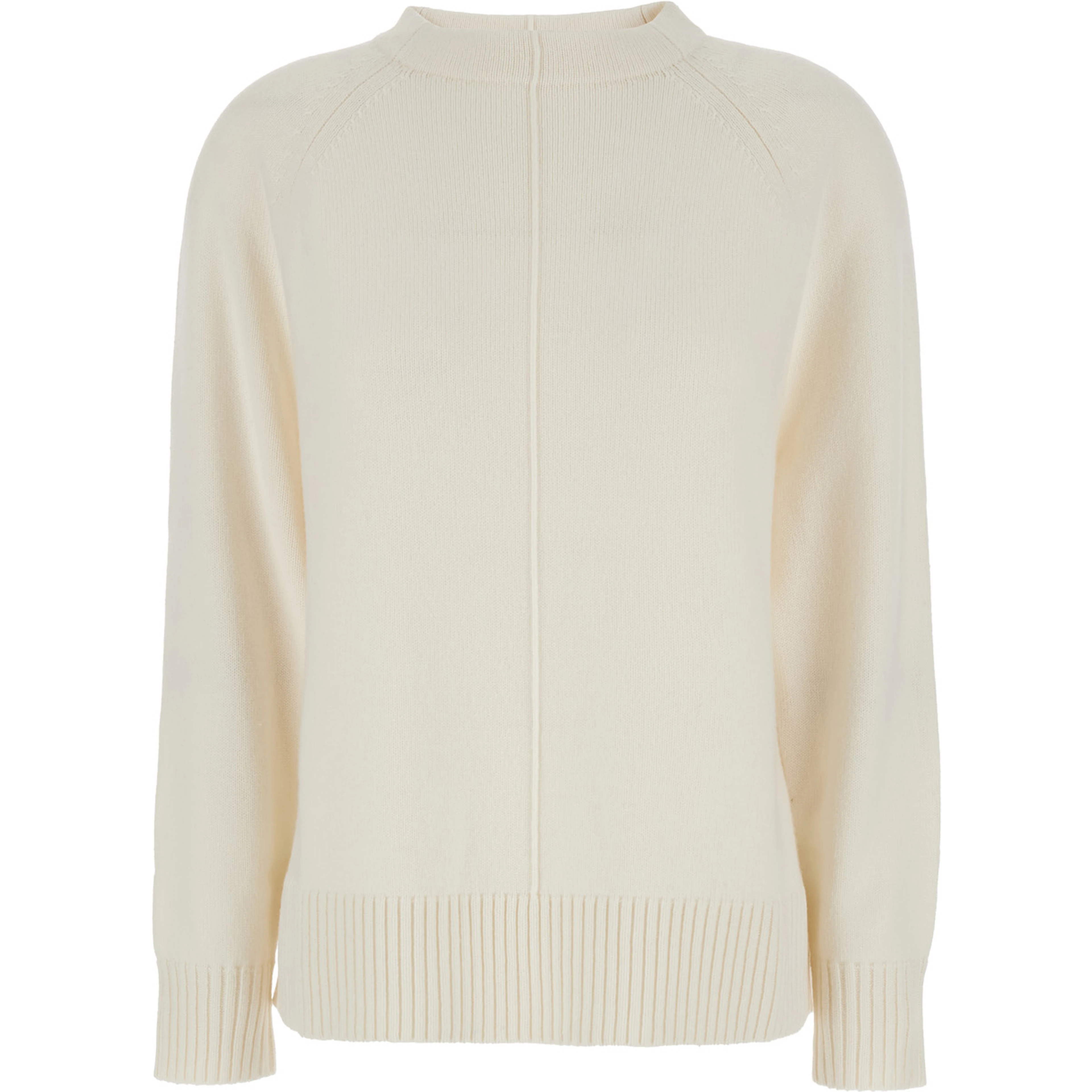 Toldim White Crewneck Sweater with Middle Stitch Detail in Cashmere Woman