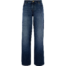 Elisabeth Blue Straight Jeans with Branded Button in Denim Woman