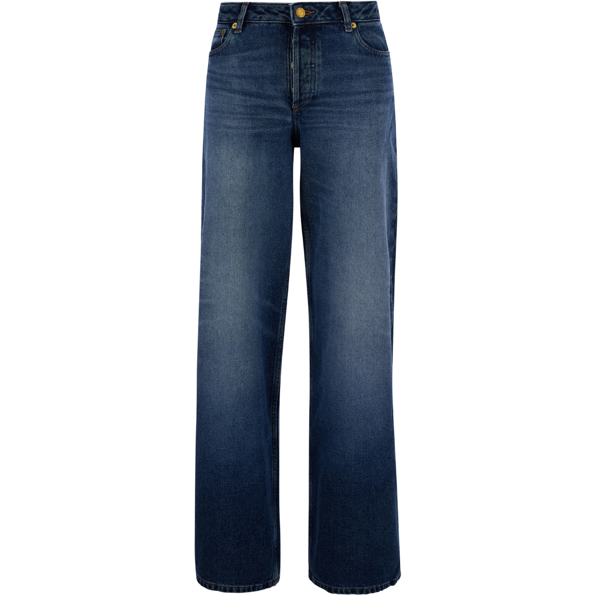 Elisabeth Blue Straight Jeans with Branded Button in Denim Woman