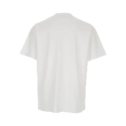 تيشيرت أبيض برقبة دائرية وشعار مطبوع على الجهة الأمامية من القطن الرجالي