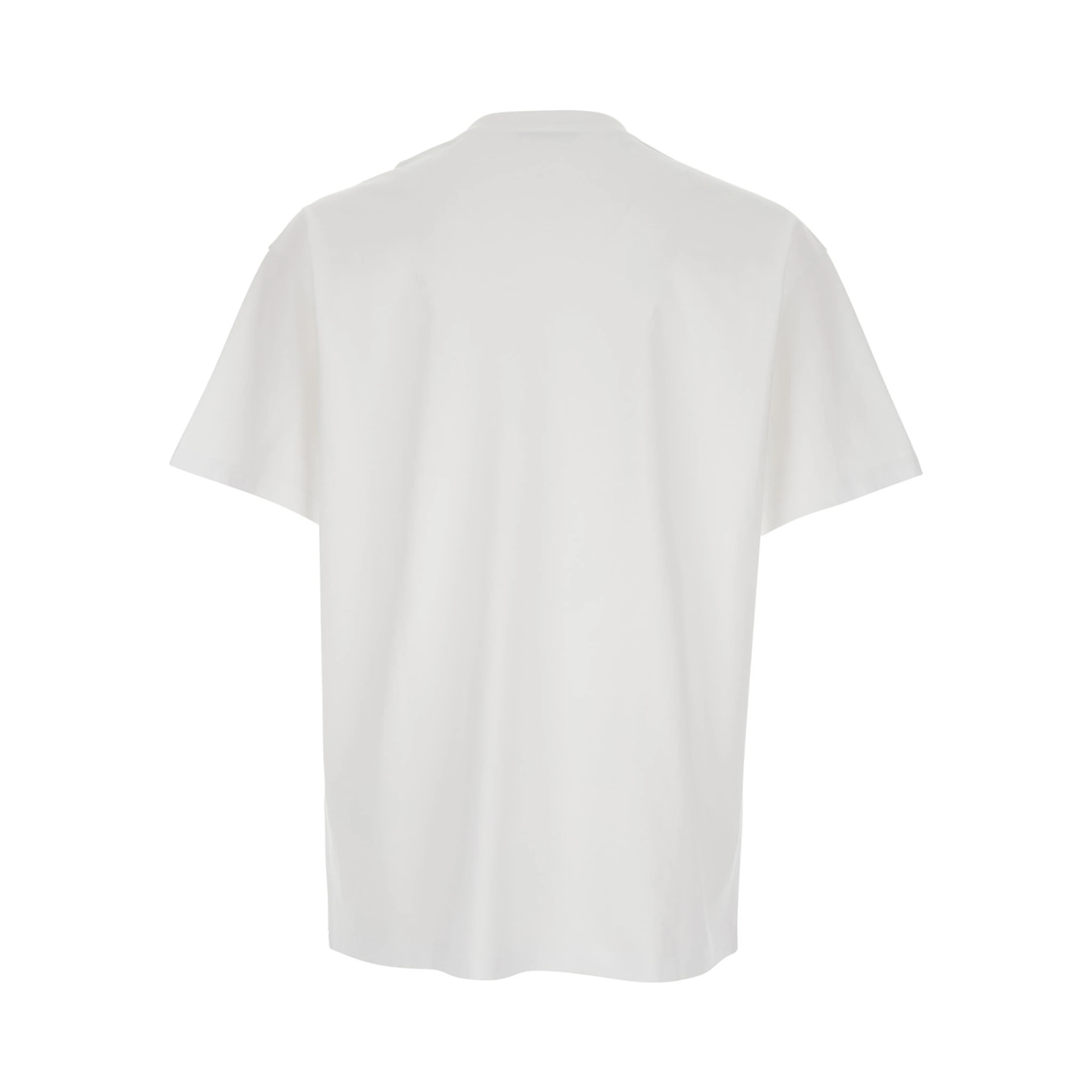 تيشيرت أبيض برقبة دائرية وشعار مطبوع على الجهة الأمامية من القطن الرجالي