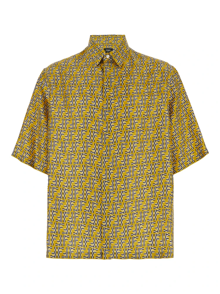 Yellow Shirt with Fendi Labyrinth Motiv in Silk Man