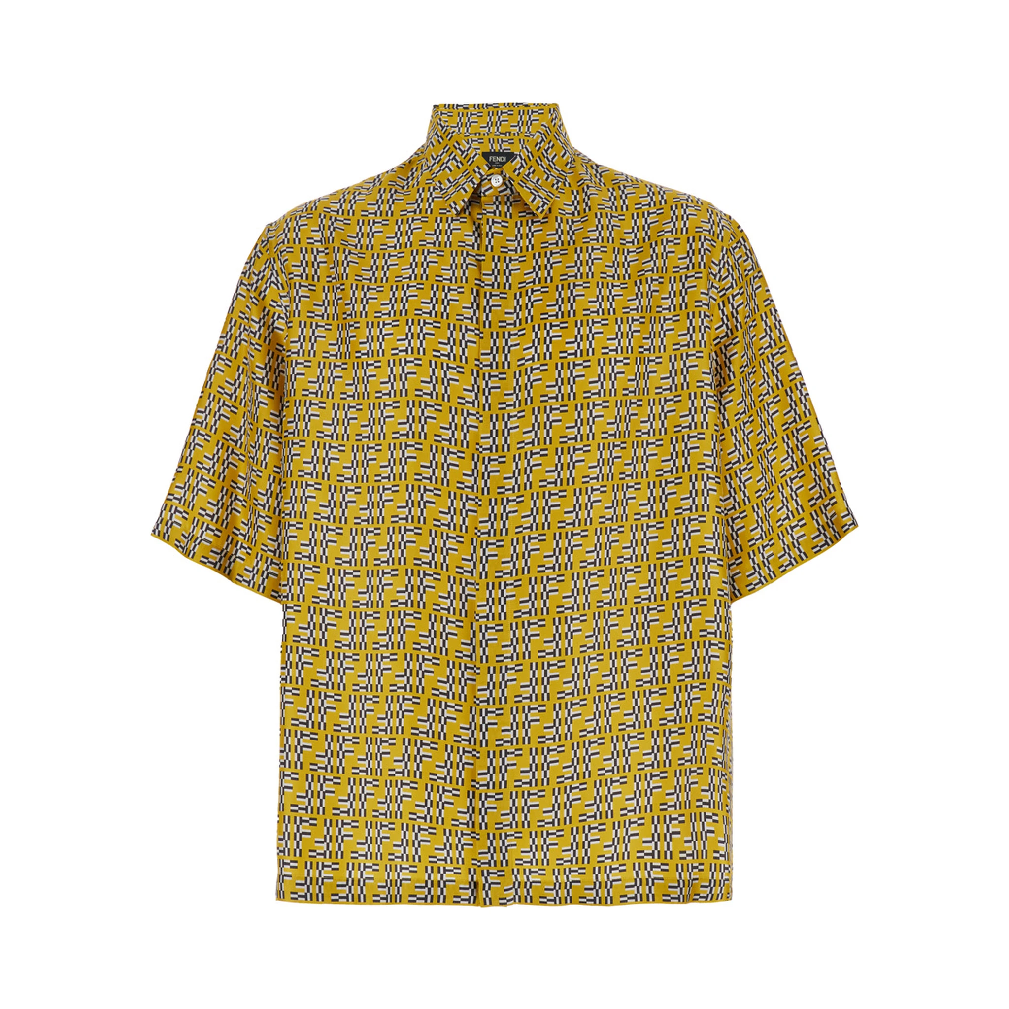 Yellow Shirt with Fendi Labyrinth Motiv in Silk Man
