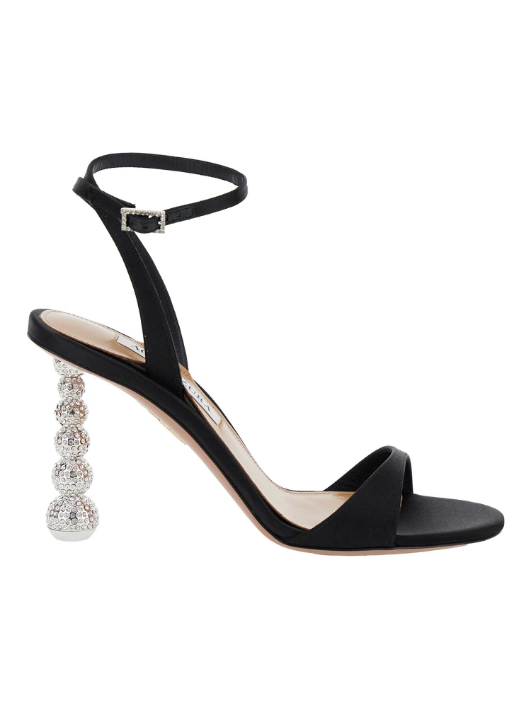 Yes Baby Black Strappy Sandals with Sculptural Heel in Satin Woman