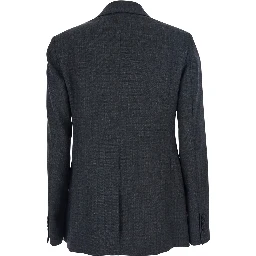 Grey Double-Breasted Jacket with Peak Revers and All-Over Striped Motif in Wool Woman