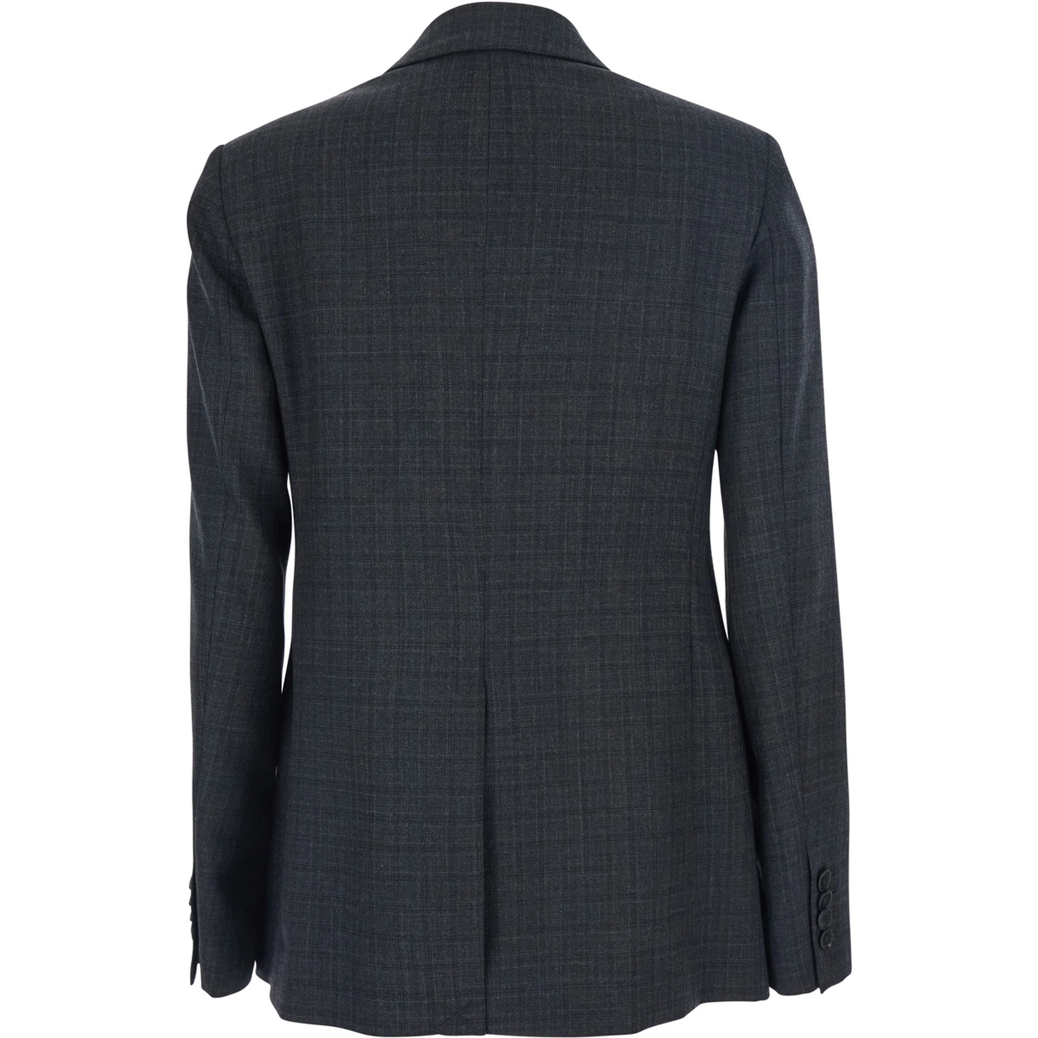 Grey Double-Breasted Jacket with Peak Revers and All-Over Striped Motif in Wool Woman