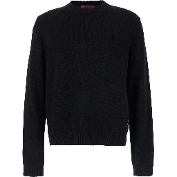 Black Crewneck Sweater with Web Detail in Cashmere Man